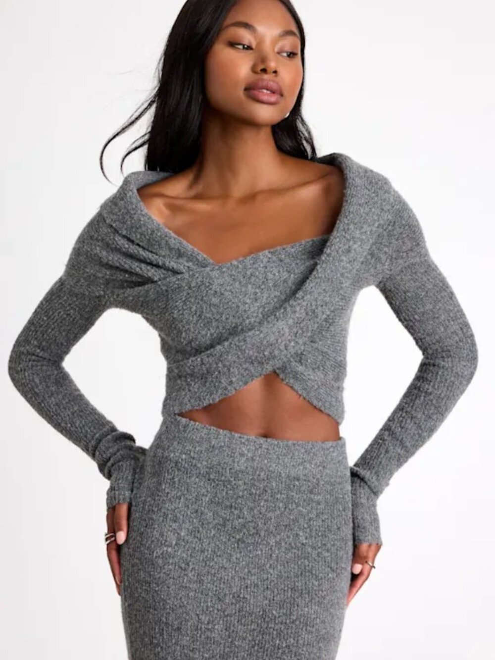 Pre-Loved Lulu's Heather Gray Long Sleeve Top & Matching Skirt in Size Small